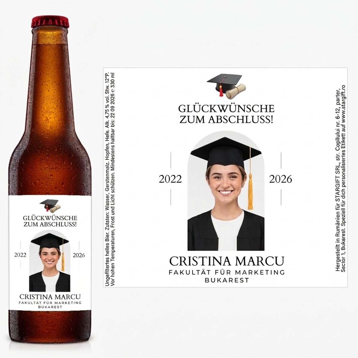 Individuell gestaltetes Bier mit Botschaft und Foto – Abschlussfeier