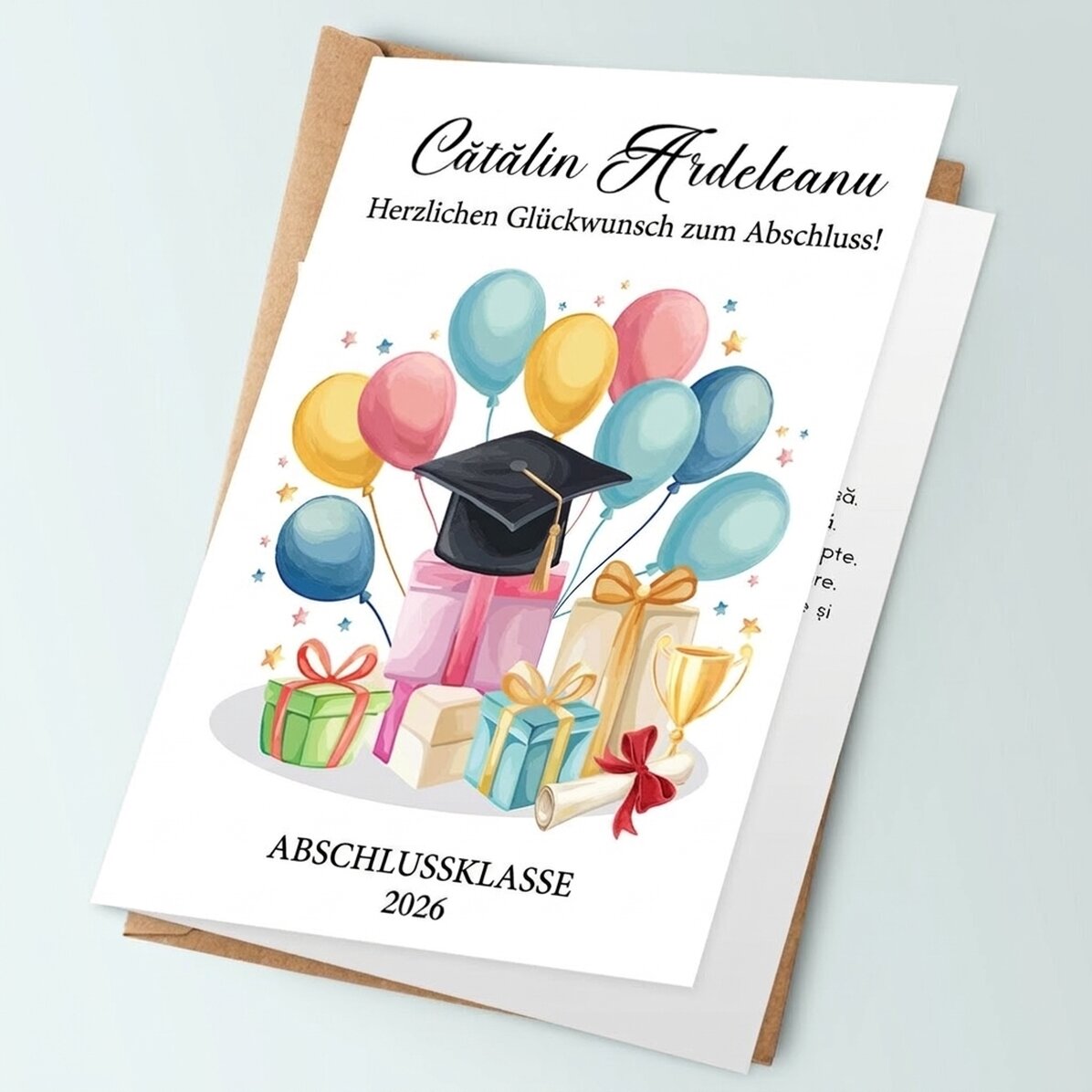 Personalisierte Grußkarte mit Text – Grußkarten zum Schulabschluss