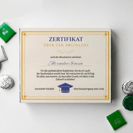 Personalisierte Pralinenschachtel mit Text – Abschlusszeugnis
