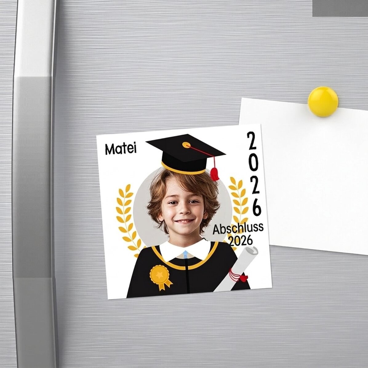 Individuell gestalteter Magnet 10x10 mit Foto und Botschaft – Absolvent