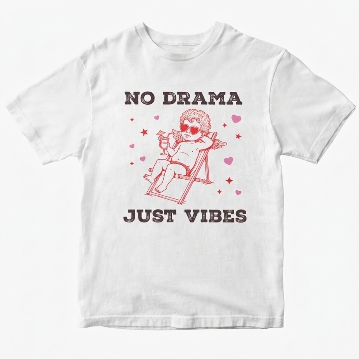 Personalisiertes Baumwoll-T-Shirt – No drama, just vibes