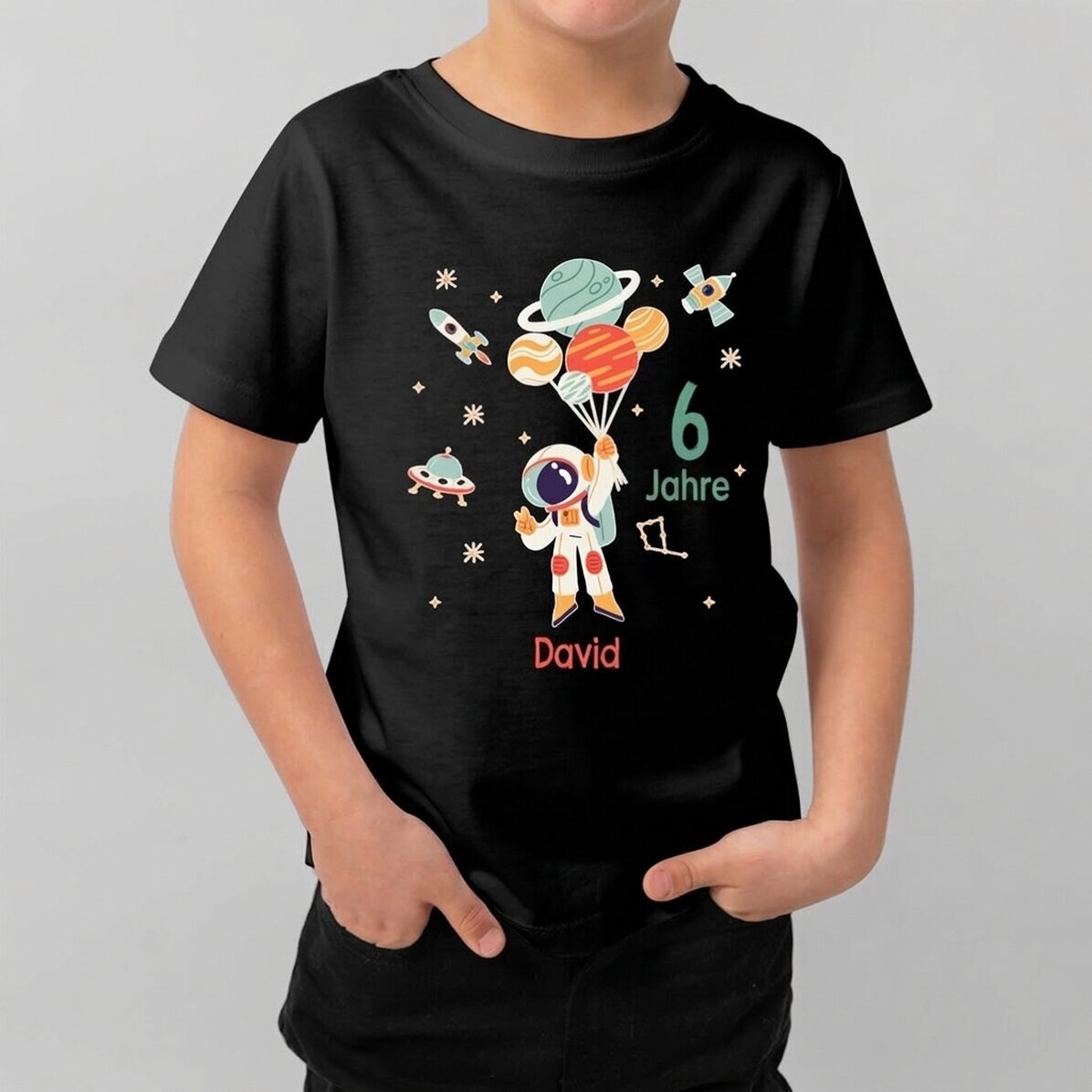 Personalisiertes Baumwoll-T-Shirt für Kinder mit Aufdruck – Astronaut