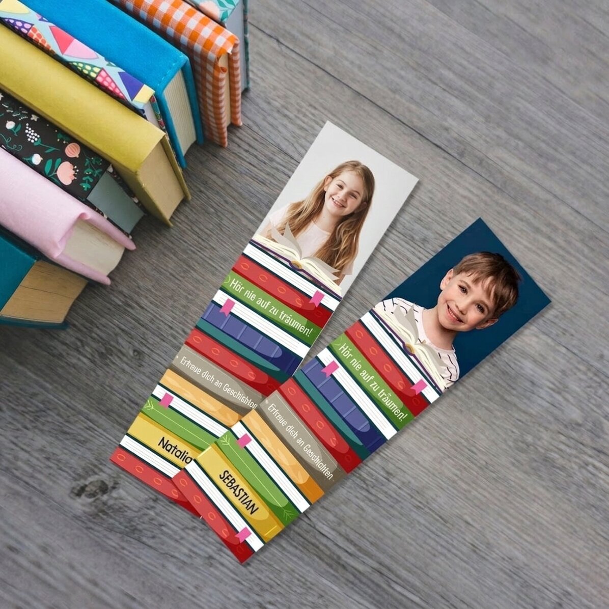 Personalisiertes Lesezeichen mit Foto und Text – Buchliebhaber