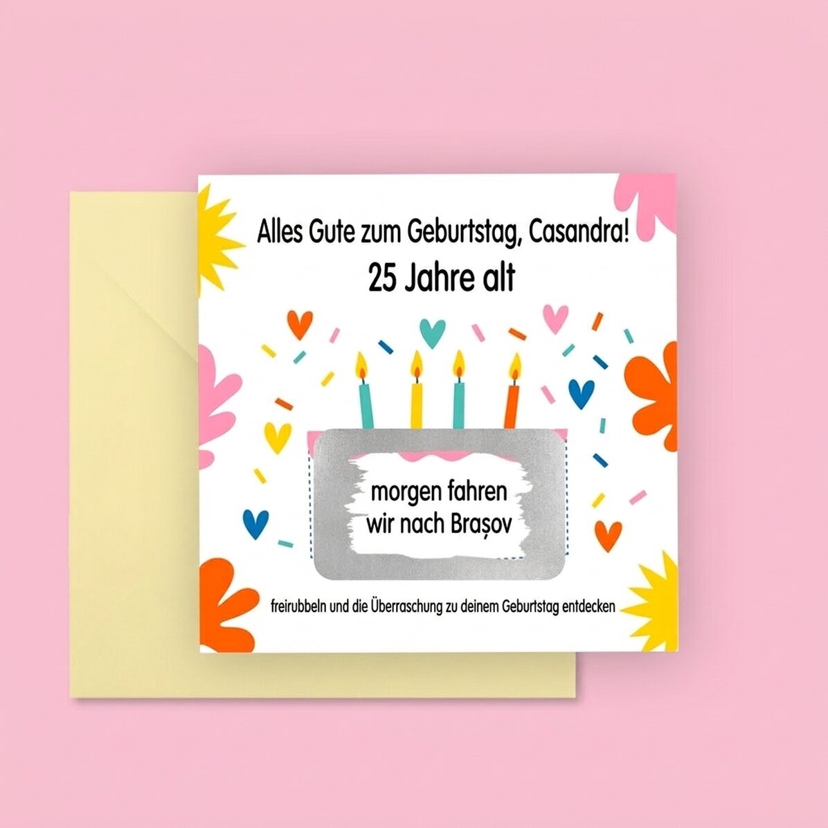Personalisierte Rubbelkarte mit Botschaft – Geburtstag