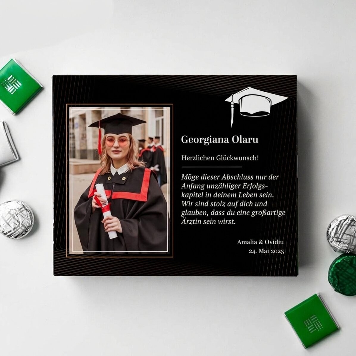 Personalisierte Pralinenschachtel mit Foto und Text – Schulabschluss