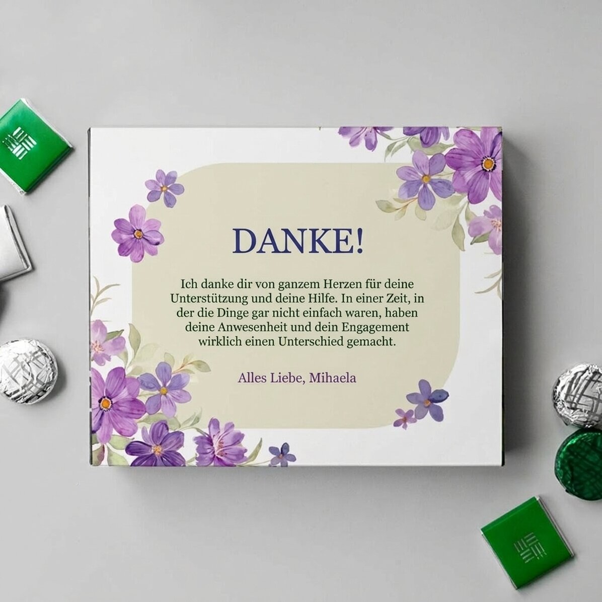 Personalisierte Pralinenschachtel mit Botschaft – Danke!