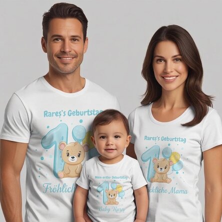 Personalisiertes Baumwoll-T-Shirt für Kinder/Erwachsene – Erster Geburtstag