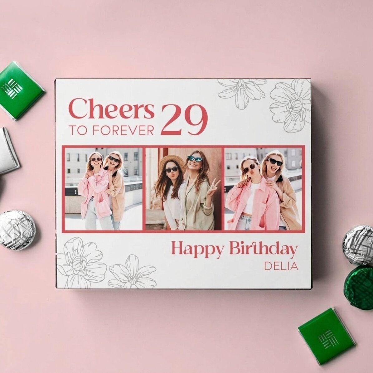 Personalisierte Pralinenschachtel mit Fotos und Text – Cheers