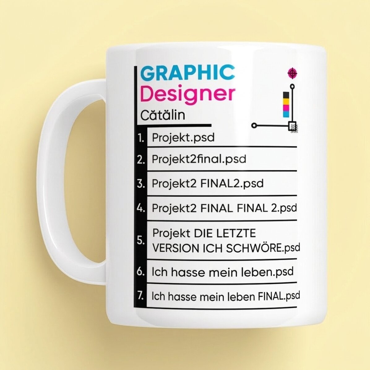 Personalisierte Tasse mit Text – Grafikdesigner