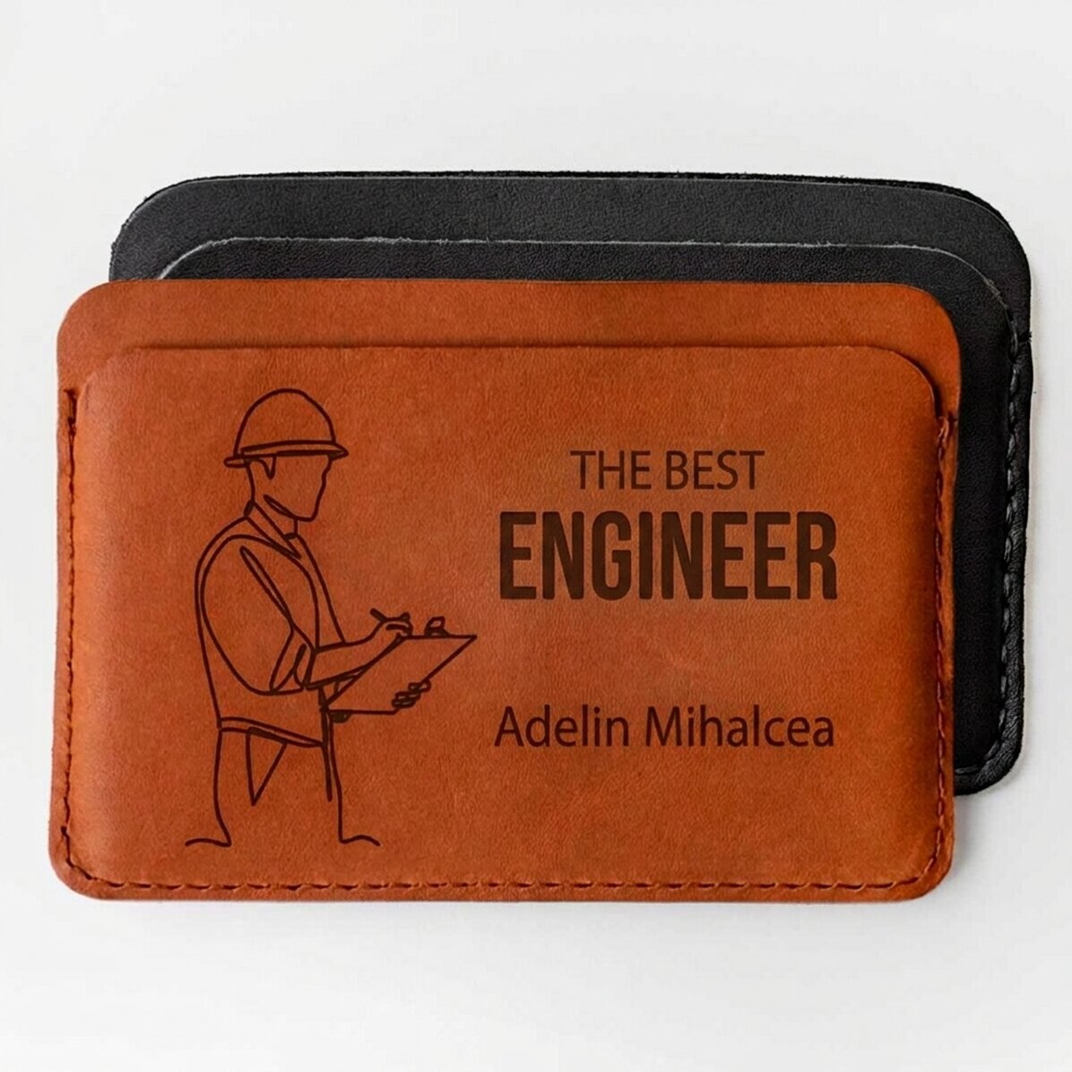 Personalisierte Lederbrieftasche mit Schriftzug – Ingenieur