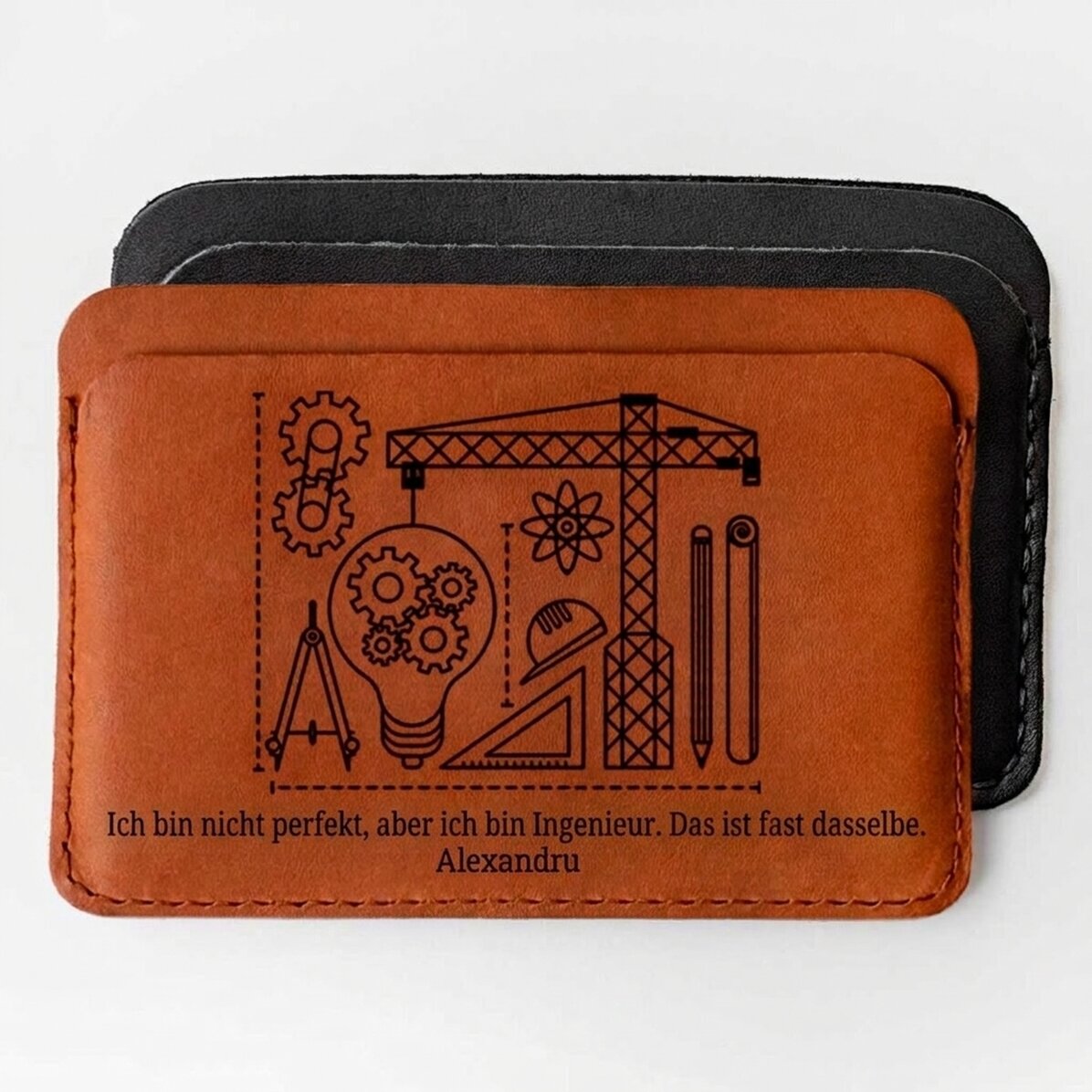 Personalisierte Lederbrieftasche mit Widmung – Ingenieur