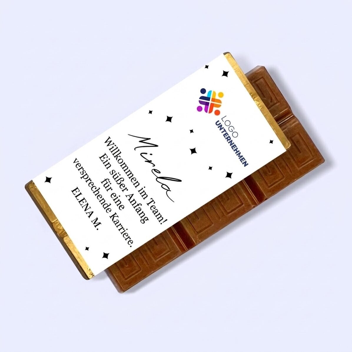Personalisierte Mini-Schokoladentafel mit Botschaft und Logo – Willkommen im Team