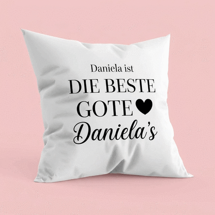 Personalisiertes Kissen mit einer Botschaft für die Paten