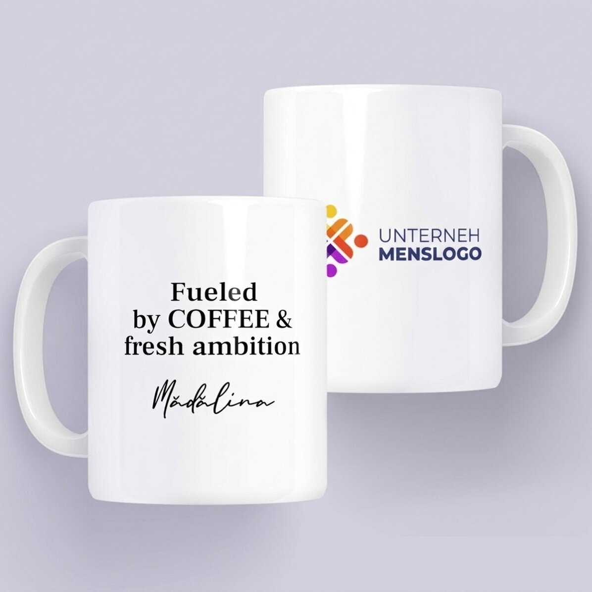 Personalisierte Tasse mit Logo und Botschaft