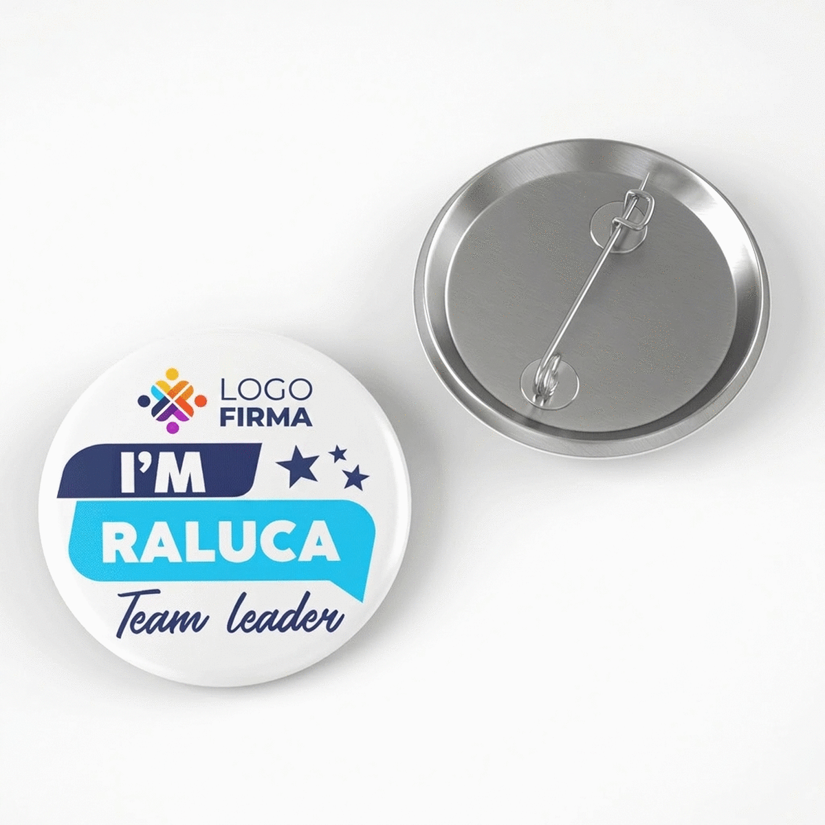 Personalisiertes Button mit Botschaft und Logo – Team