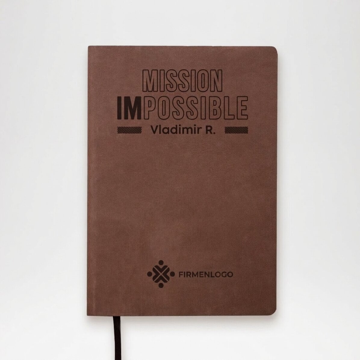 Personalisierter Leder-Terminkalender mit Text und Logo – Mission possible