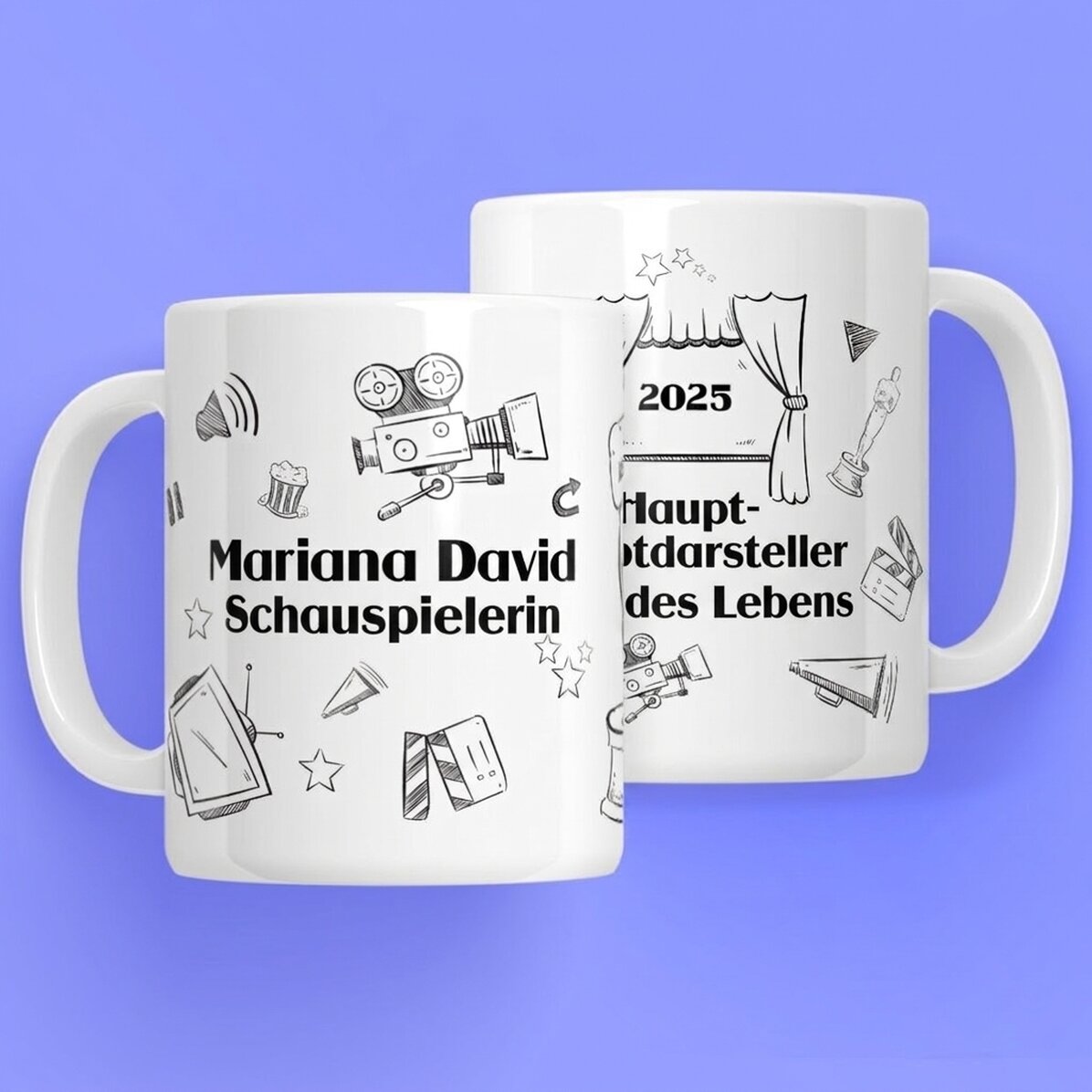 Personalisierte Tasse mit Text für Schauspieler – Hand gezeichnetes Set