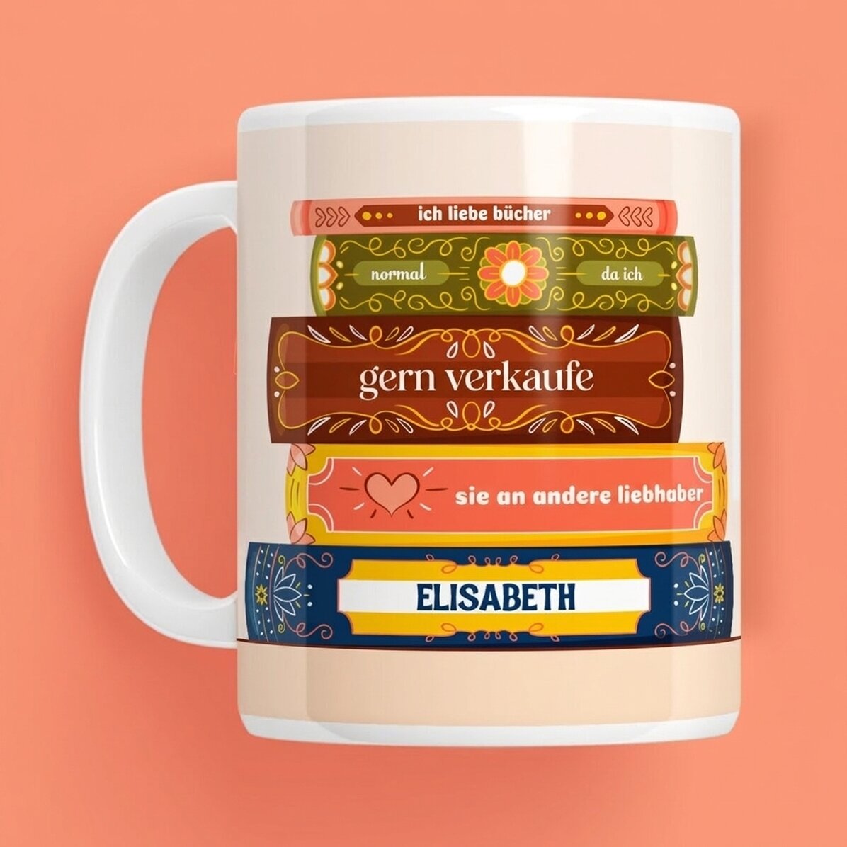 Personalisierte Tasse mit Text – Buchhandlung