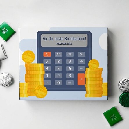 Personalisierte Pralinenschachtel mit Dankesbotschaft für Buchhalter