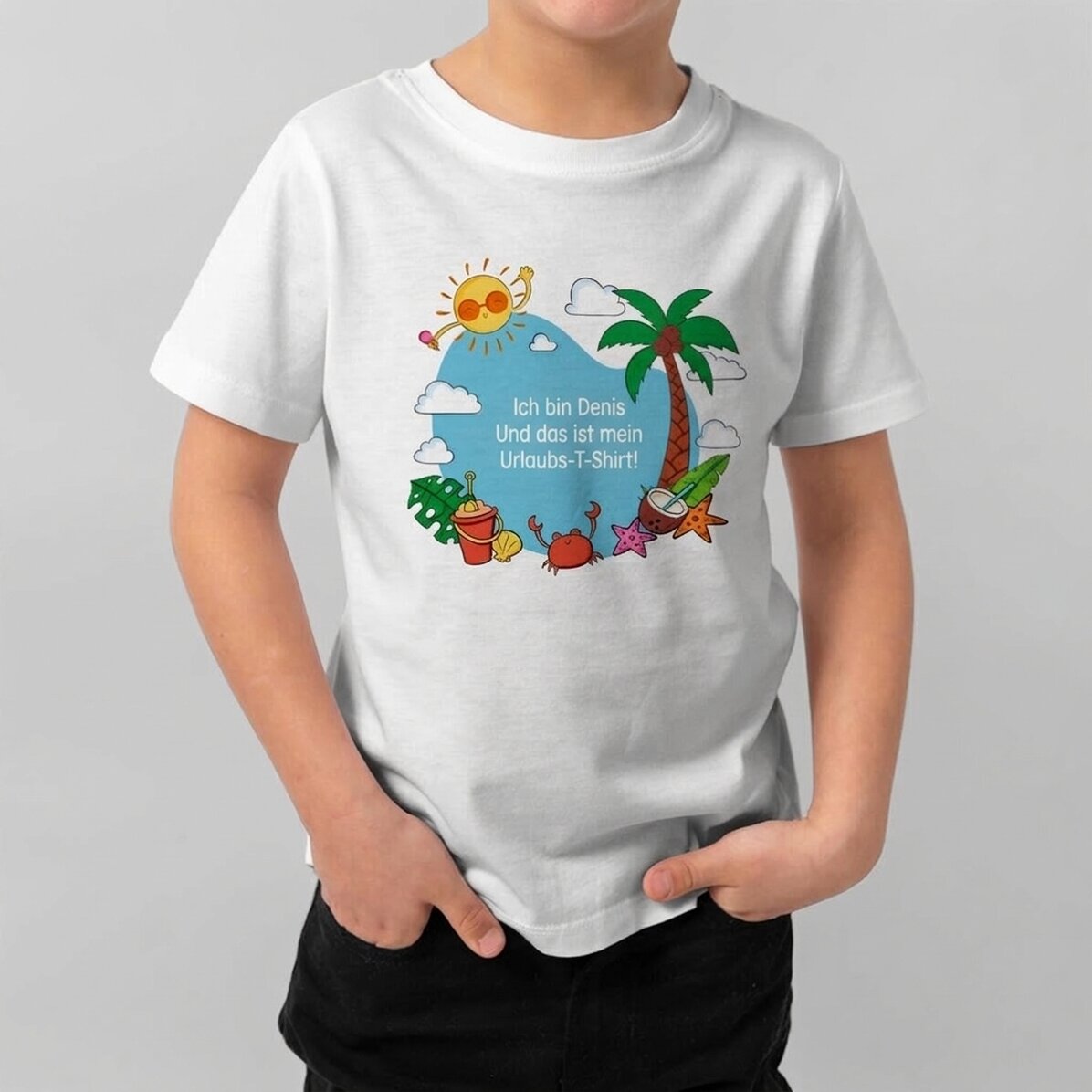 Personalisiertes Baumwoll-T-Shirt für Kinder mit Aufdruck – Sommerferien