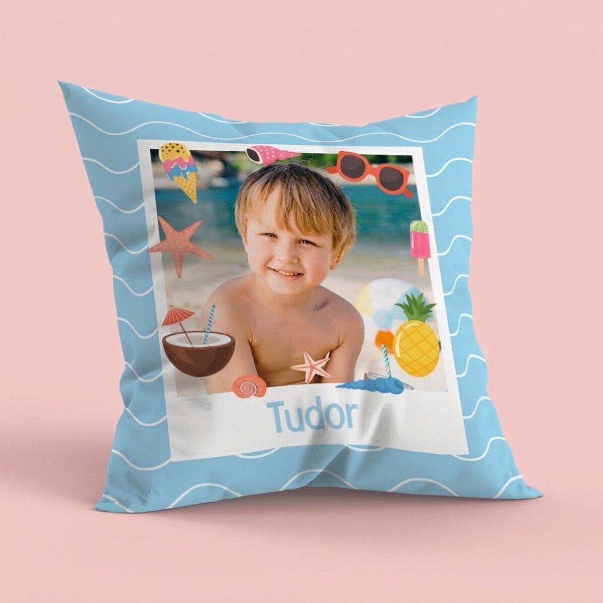 Personalisiertes Kissen mit Foto und Namen – Summer