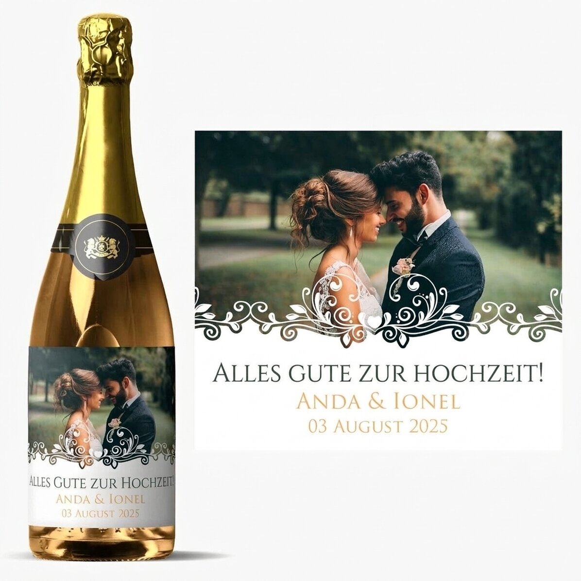 Personalisierter Sekt mit Text und Foto – Casa de piatra!
