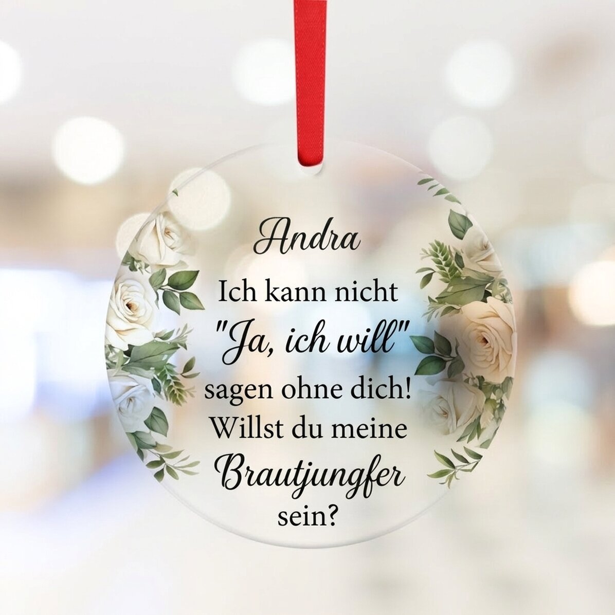 Individuell gestaltete runde Verzierung mit Text – Brautjungfer