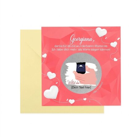 Individuell gestaltete Rubbelkarte mit Text – Heiratsantrag