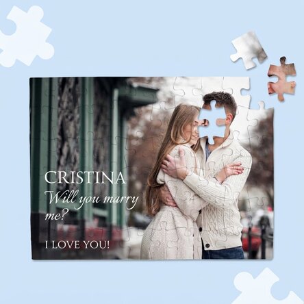 Individuell gestaltetes Puzzle mit Foto und Text – Heiratsantrag