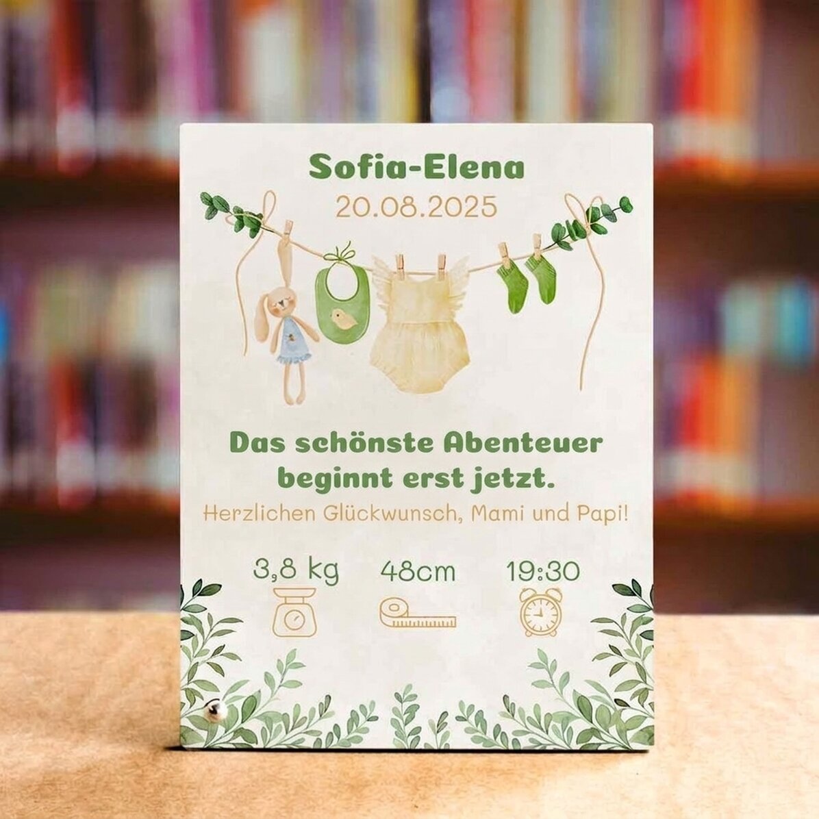 Personalisierter Fotorahmen für den Schreibtisch mit Text – Baby