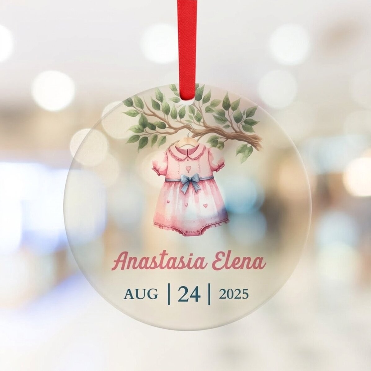 Individuell gestaltetes rundes Ornament mit Text – Taufurkunde