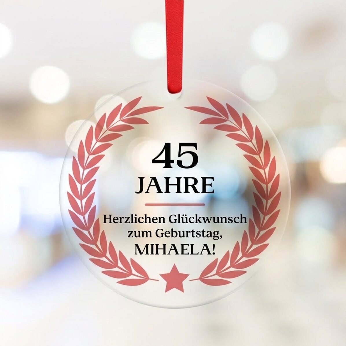 Individuell gestaltete runde Verzierung mit Text – Herzlichen Glückwunsch zum Geburtstag!