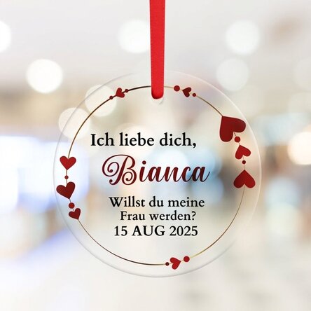 Individuell gestaltetes rundes Schmuckstück mit Text – Heiratsantrag