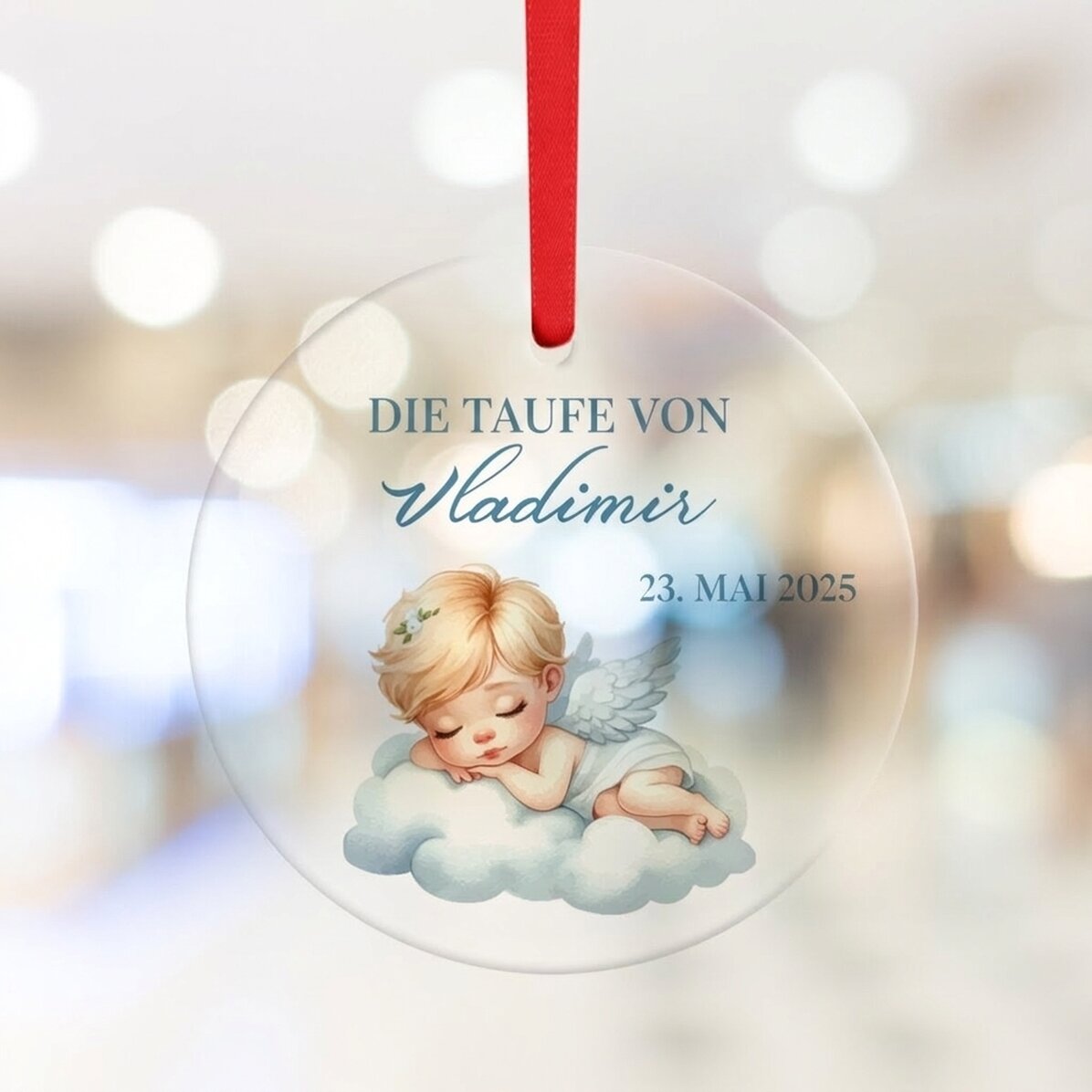 Individuell gestaltetes rundes Ornament mit Text – Taufe