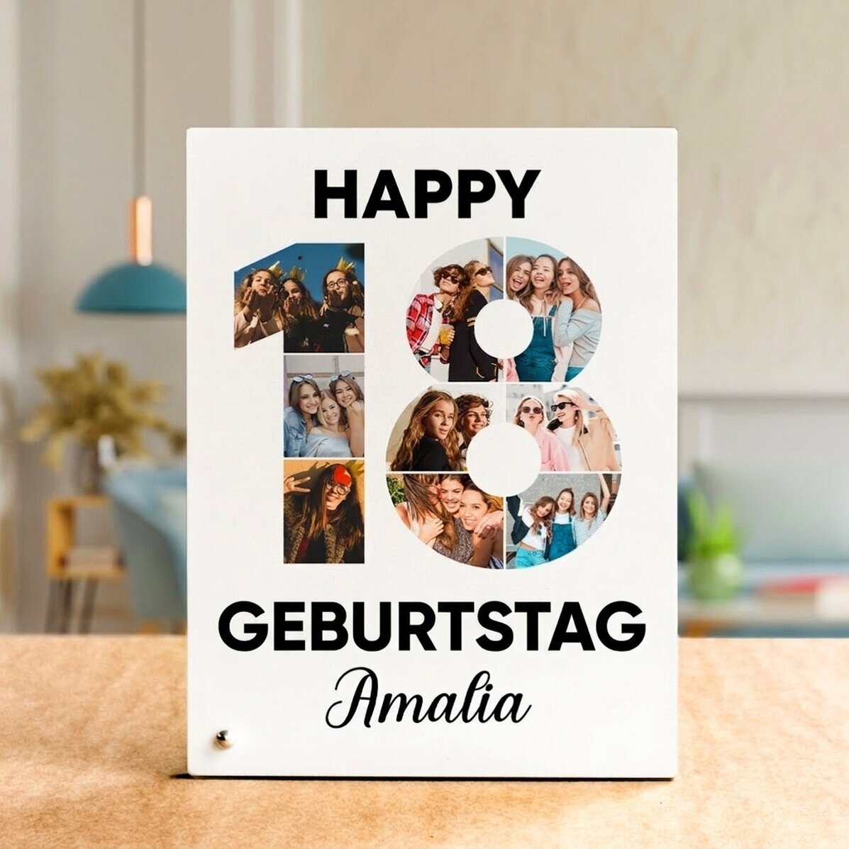 Personalisierter Fotorahmen für den Schreibtisch mit 9 Fotos und Text – Erhöht