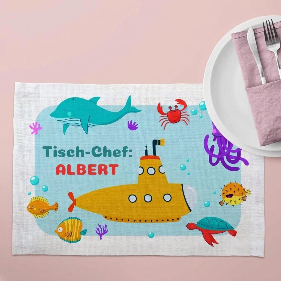 Individuell gestalteter Tellerhalter mit Text – Ocean