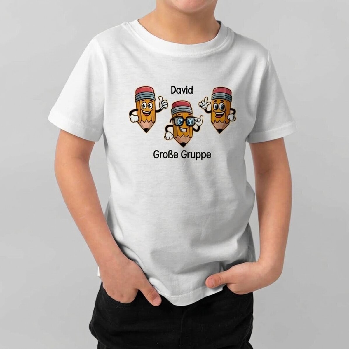 Personalisiertes Baumwoll-T-Shirt für Kinder mit Aufdruck – Bleistifte