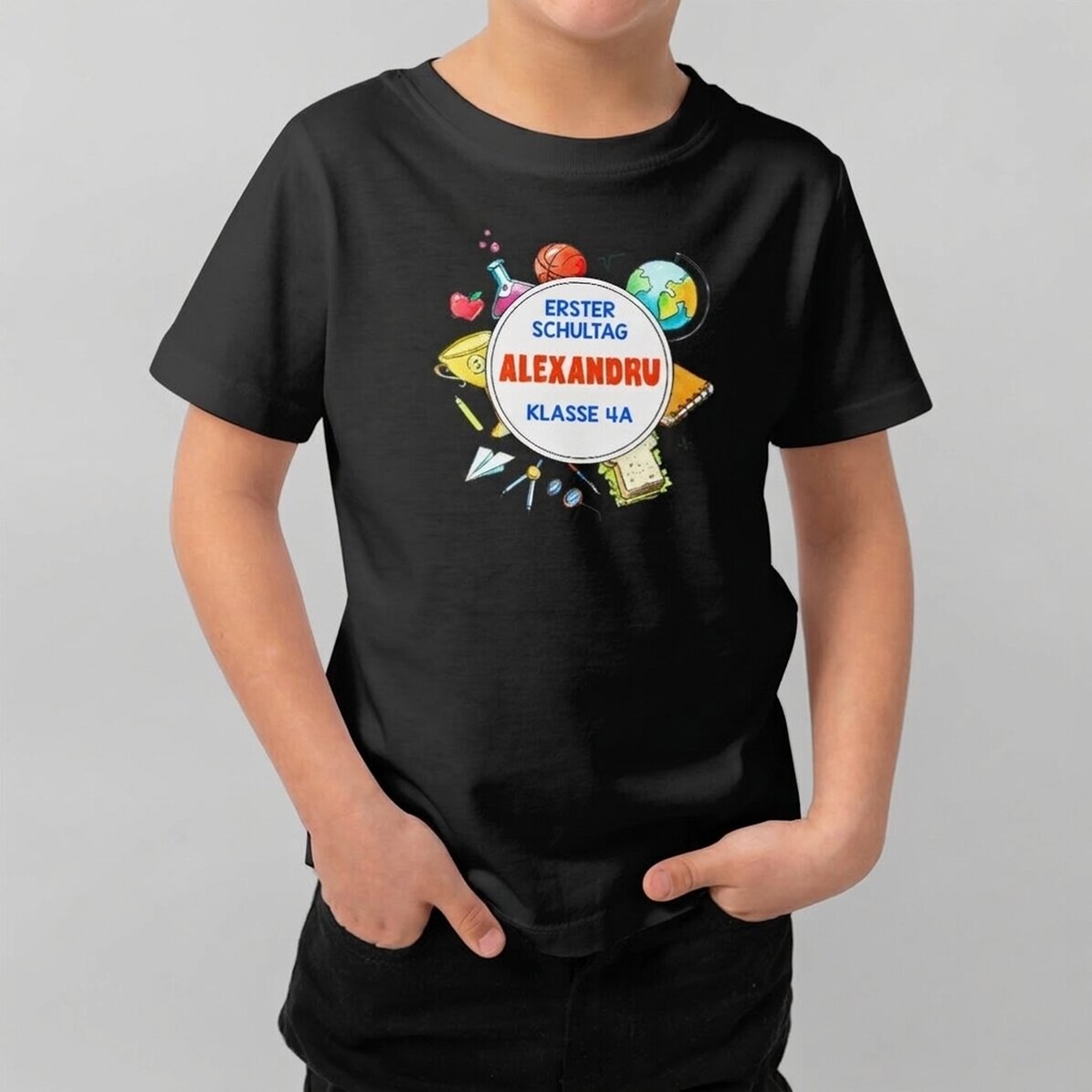 Personalisiertes Baumwoll-T-Shirt für Kinder mit Aufdruck – Schulanfang