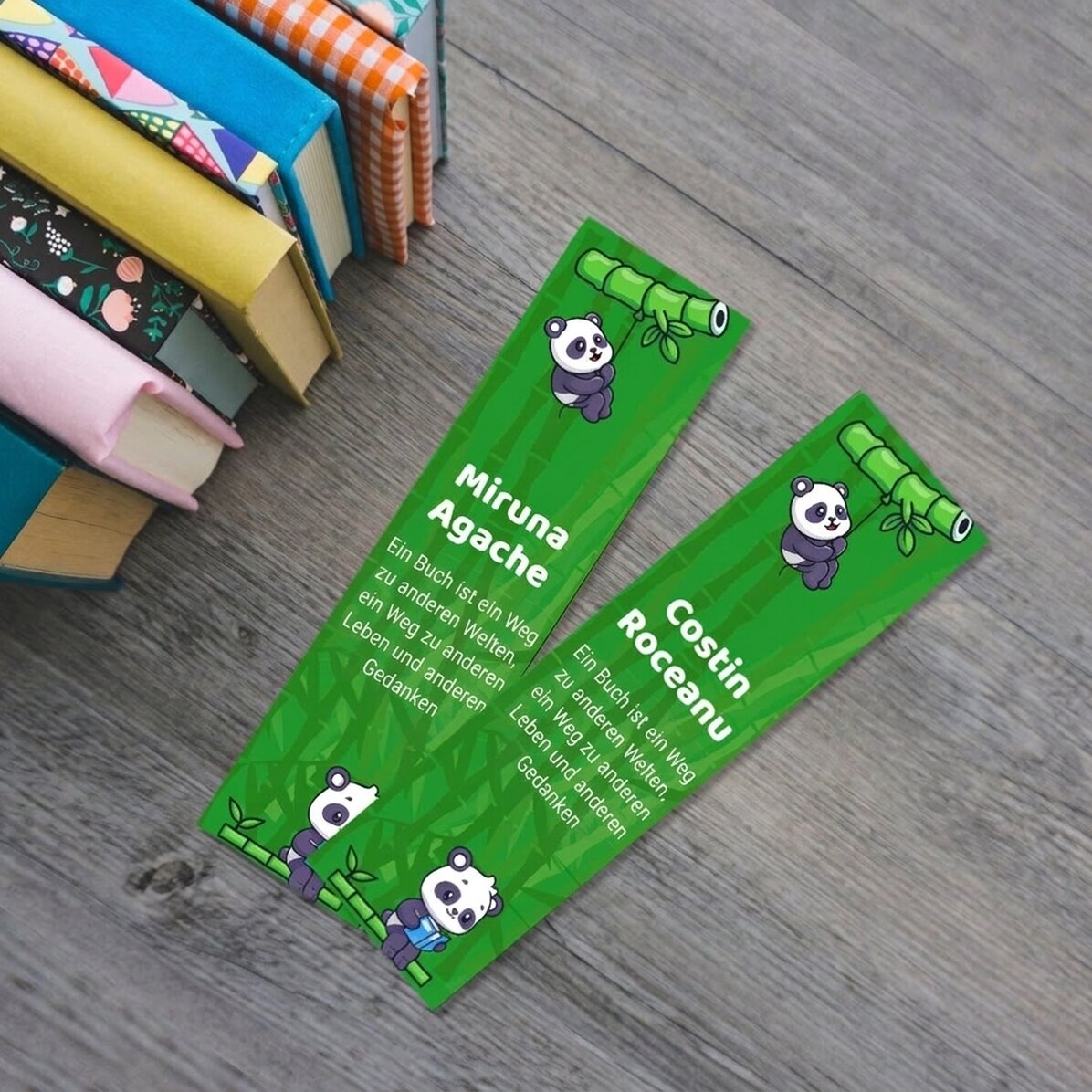 Personalisiertes Lesezeichen mit Text – Cute Panda