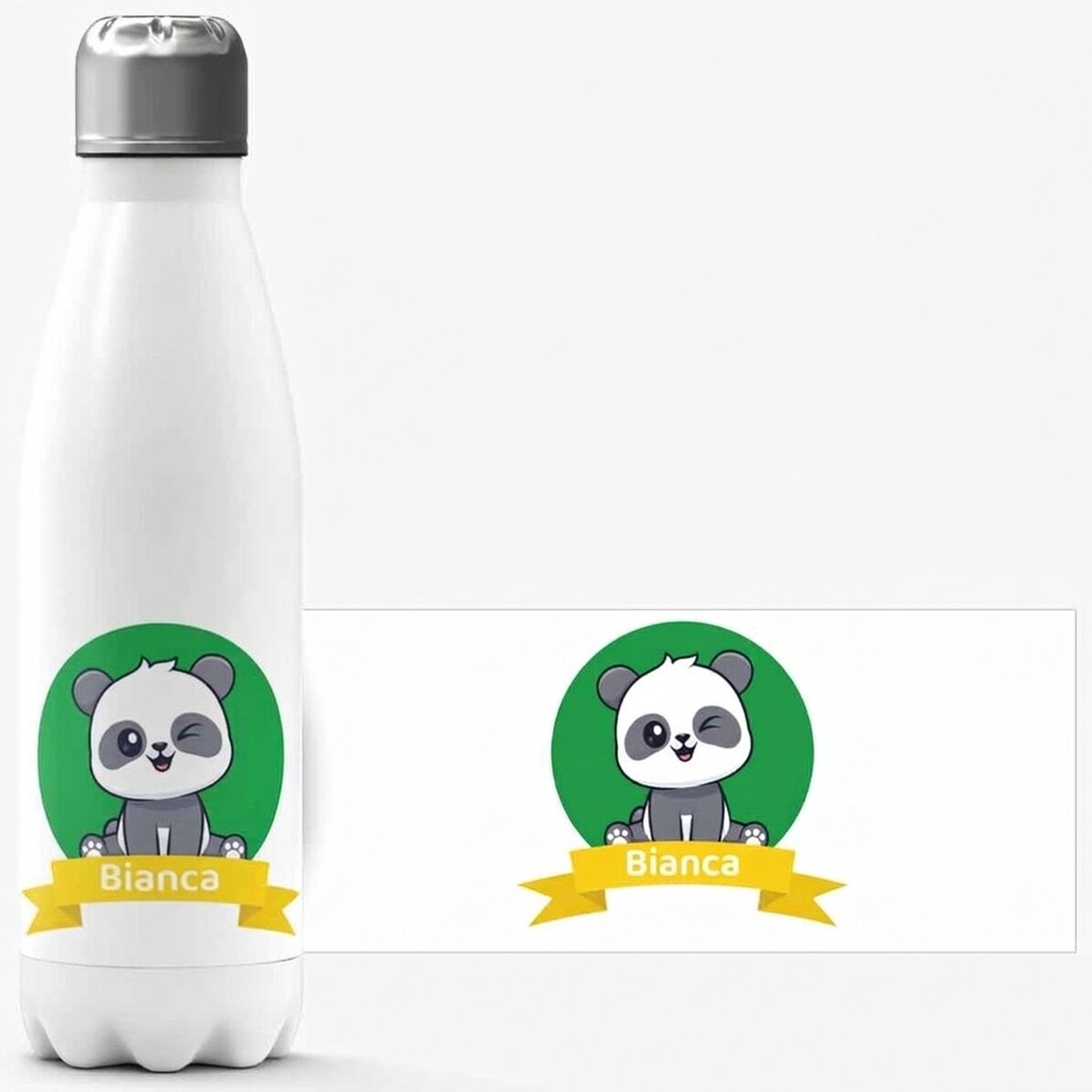 Thermoskanne mit weißem Boden, individuell mit Namen bedruckt – Cute Panda