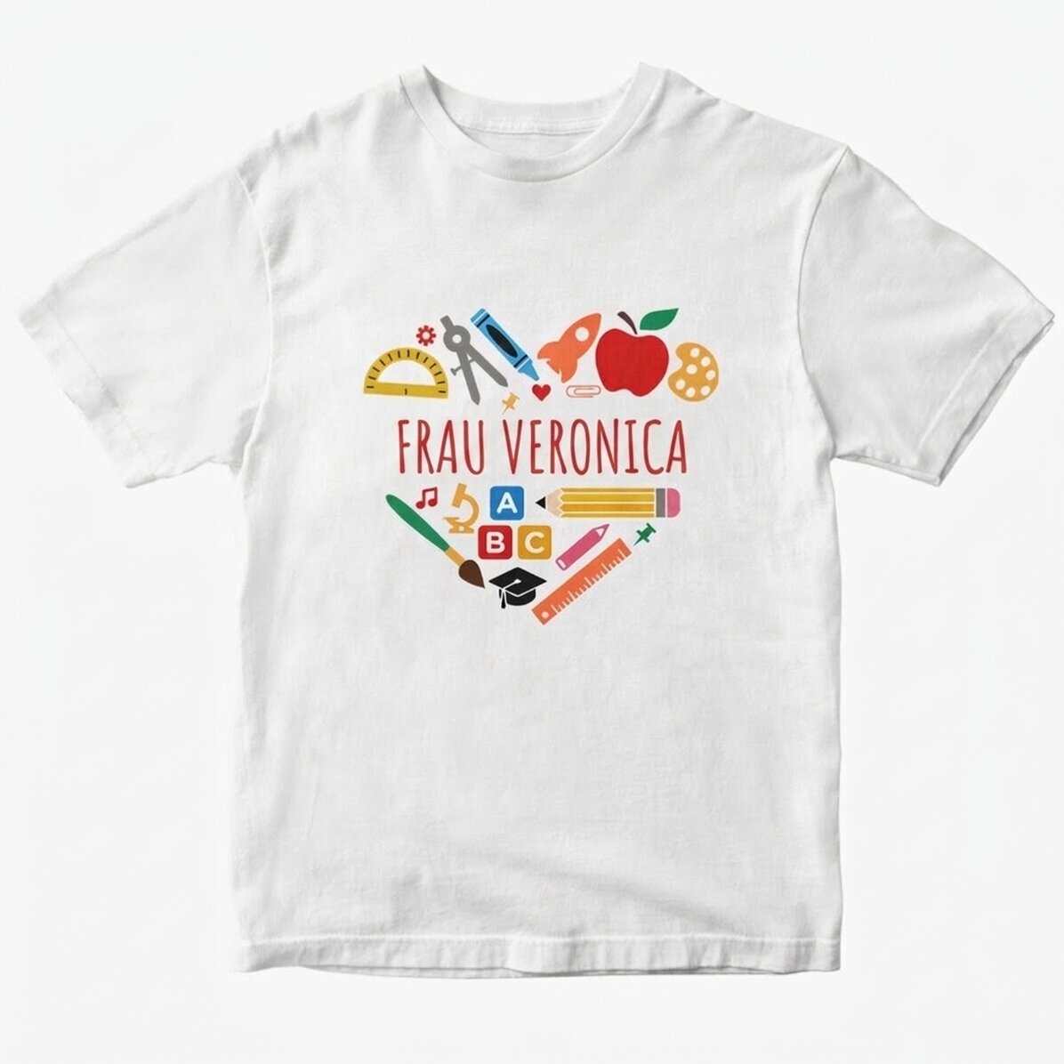 Personalisiertes Baumwoll-T-Shirt mit Namen für Lehrer – Heart