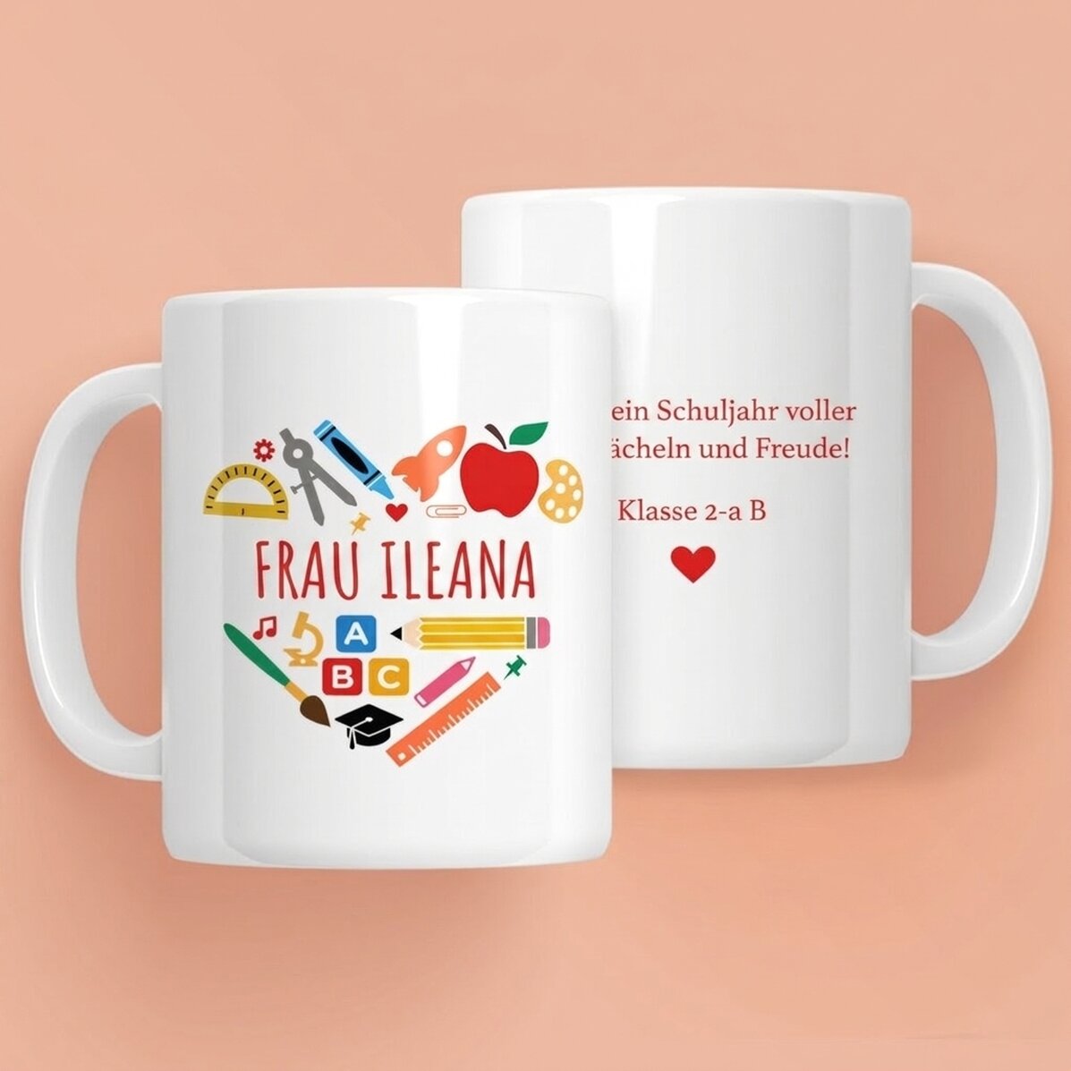 Personalisierte Tasse mit Text für Lehrer – Herz