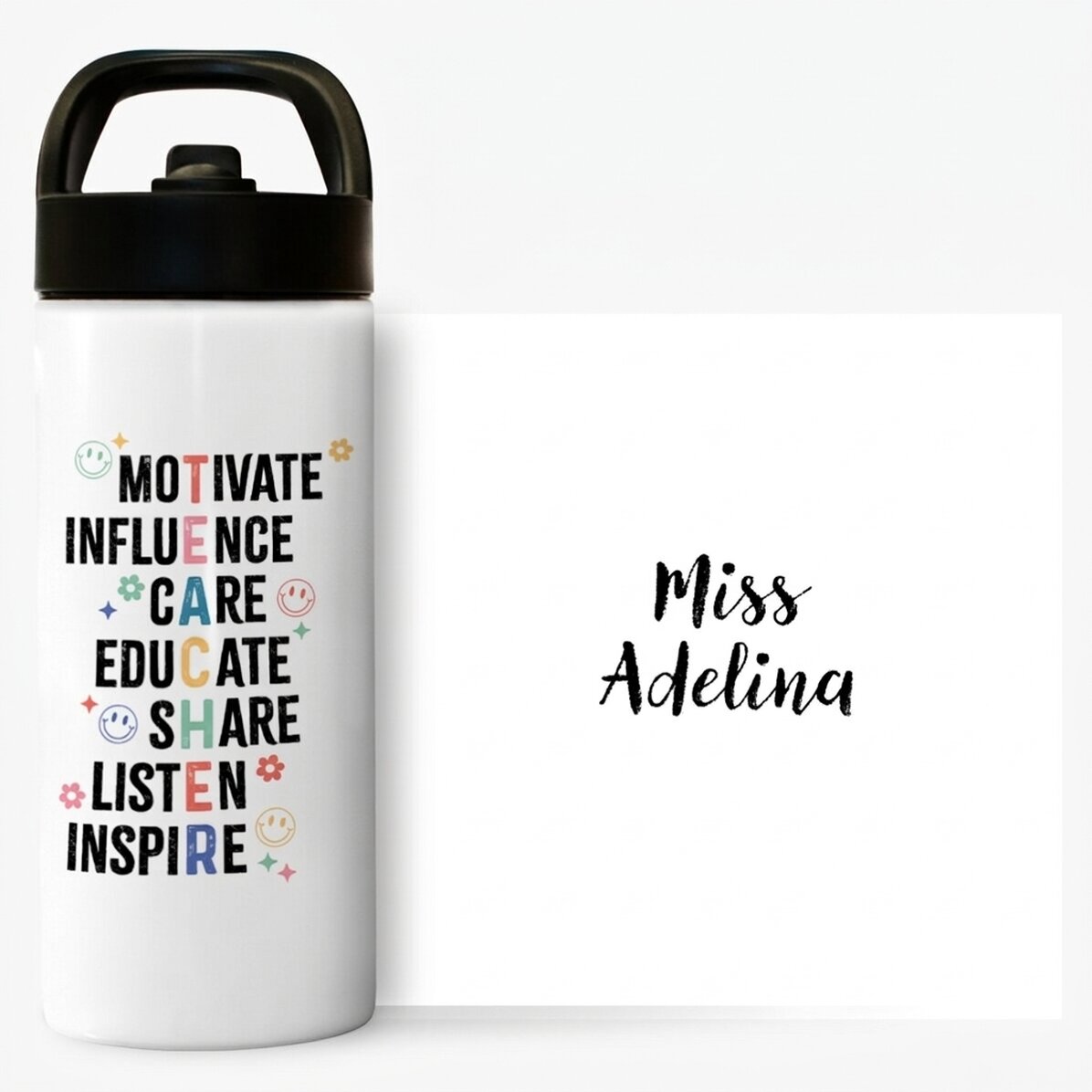 Thermosflasche mit Griff und personalisiertem Strohhalm mit Namen – Teacher
