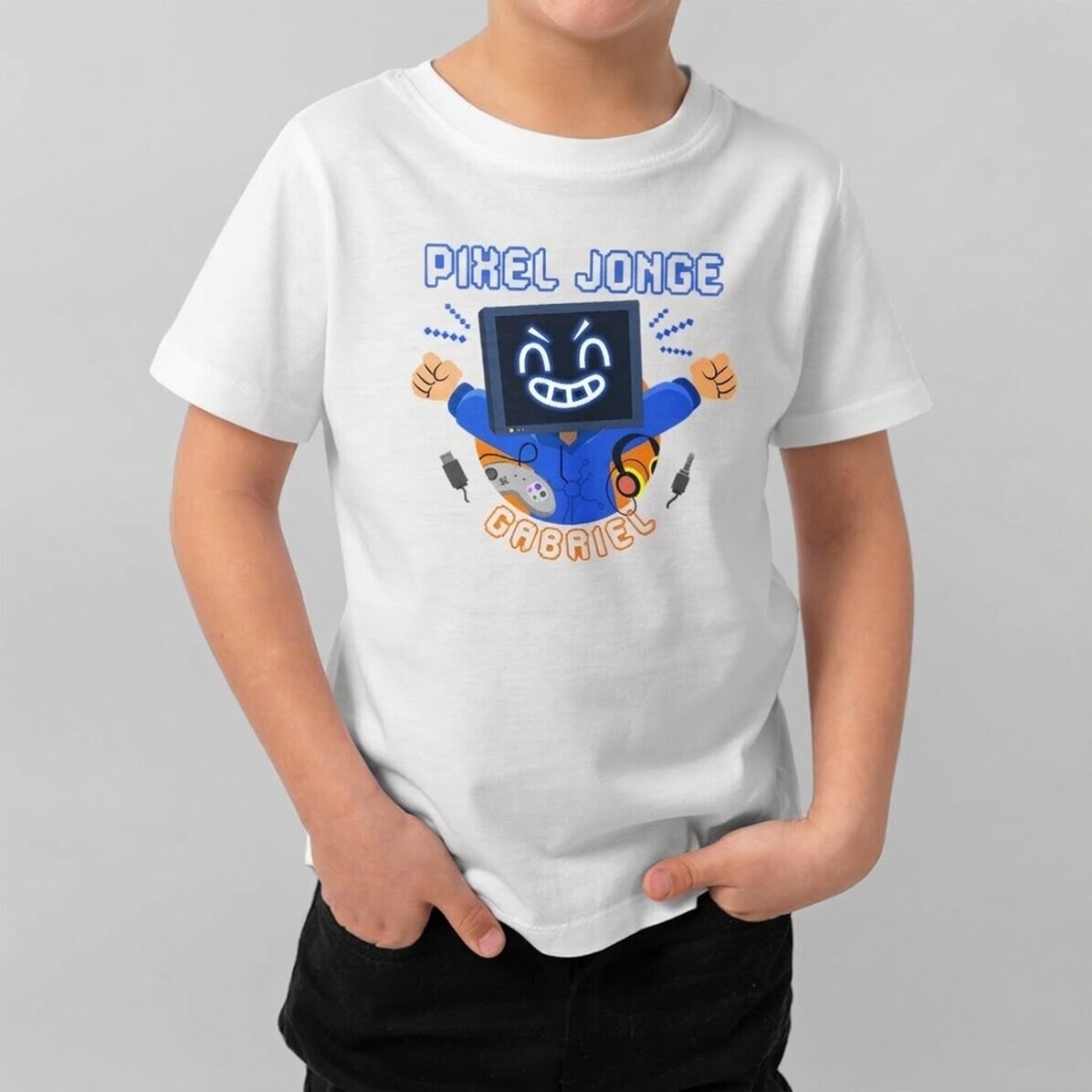Personalisiertes Baumwoll-T-Shirt für Kinder mit Aufdruck – Pixel Boy