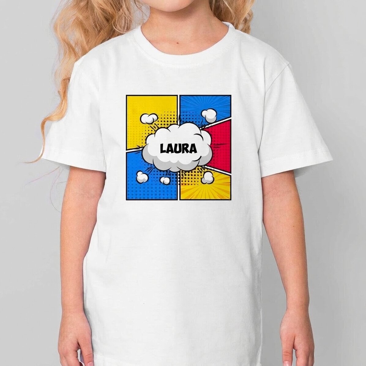 Personalisiertes Baumwoll-T-Shirt für Kinder mit Namen – Comics