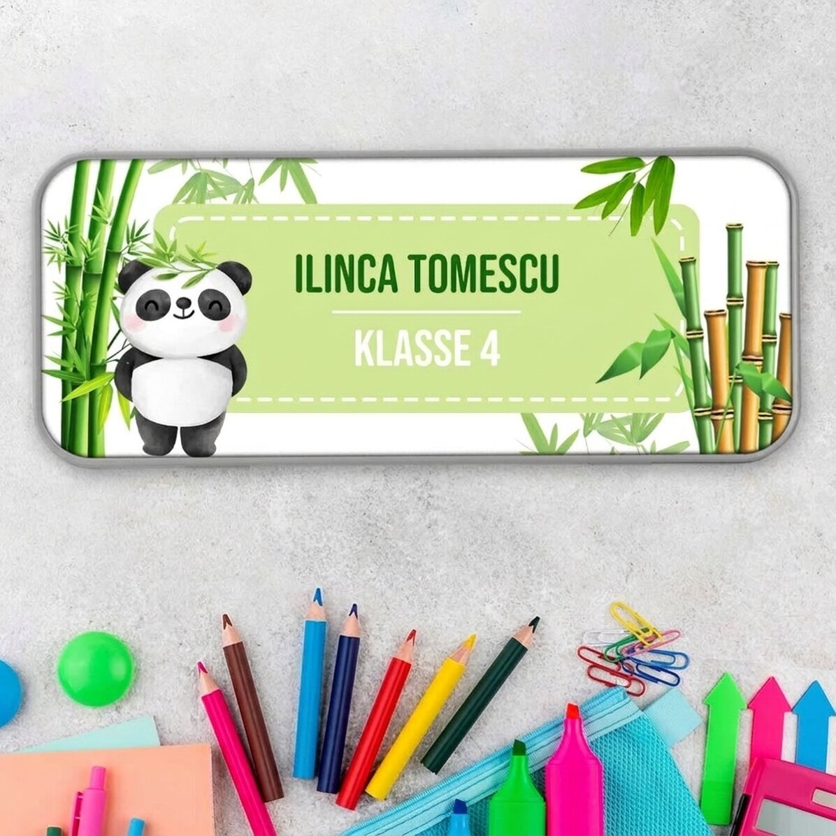 Personalisiertes Federmäppchen mit Botschaft – Cute Panda