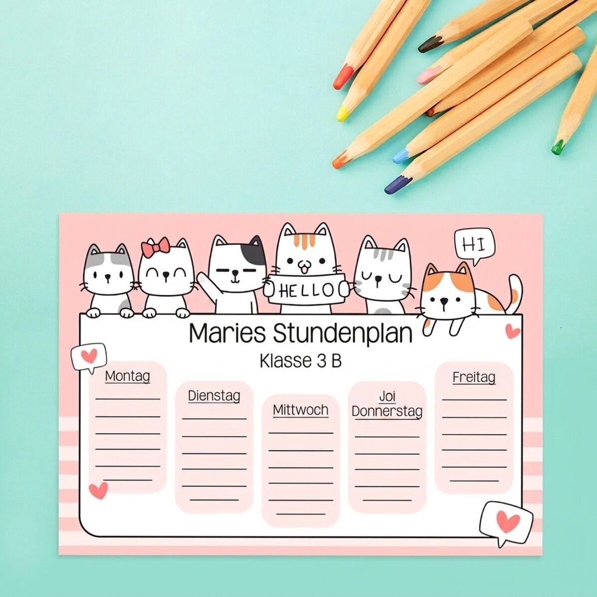 Individuell gestalteter Stundenplan mit Text – Kitty
