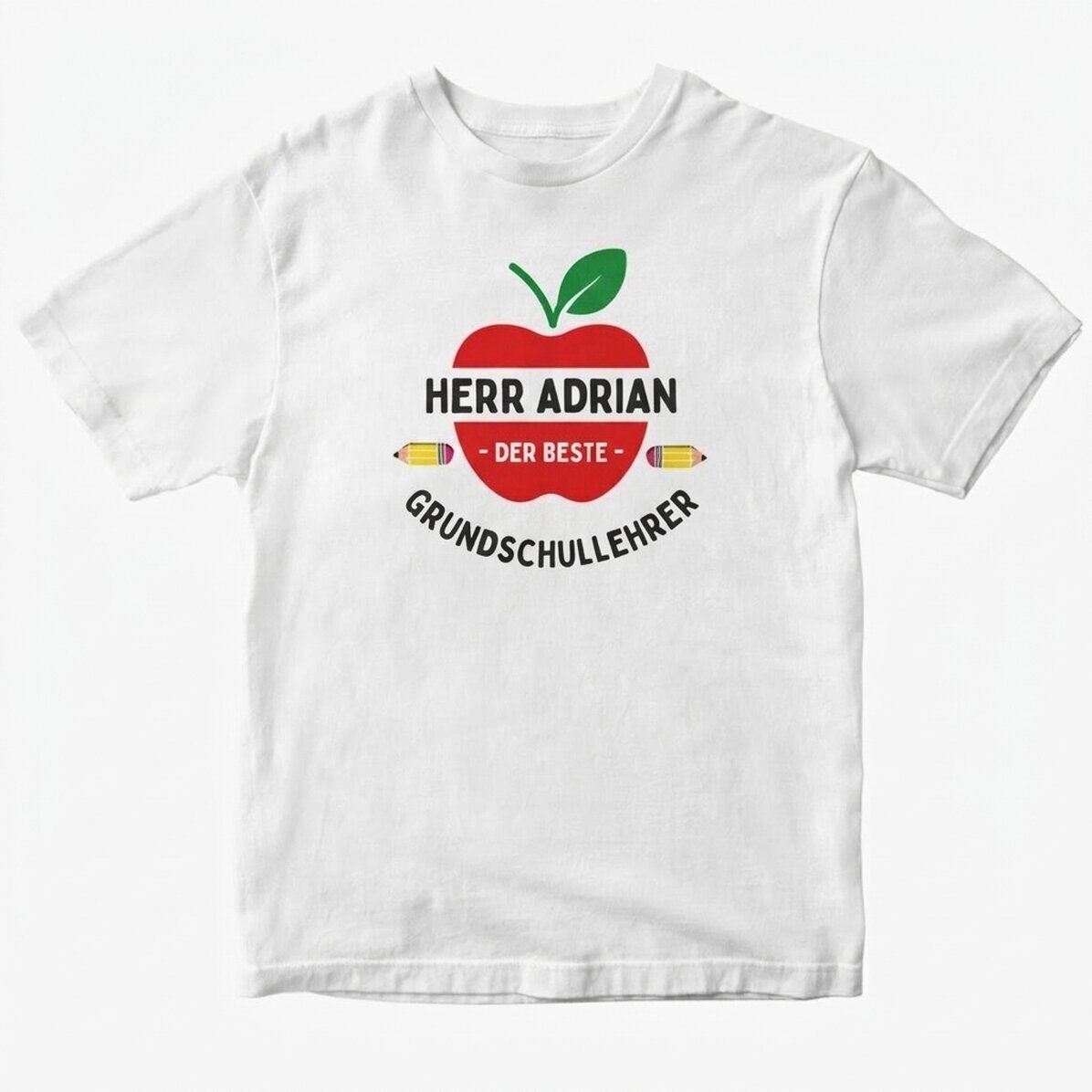 Personalisiertes Baumwoll-T-Shirt mit Aufdruck für Lehrer – Apple