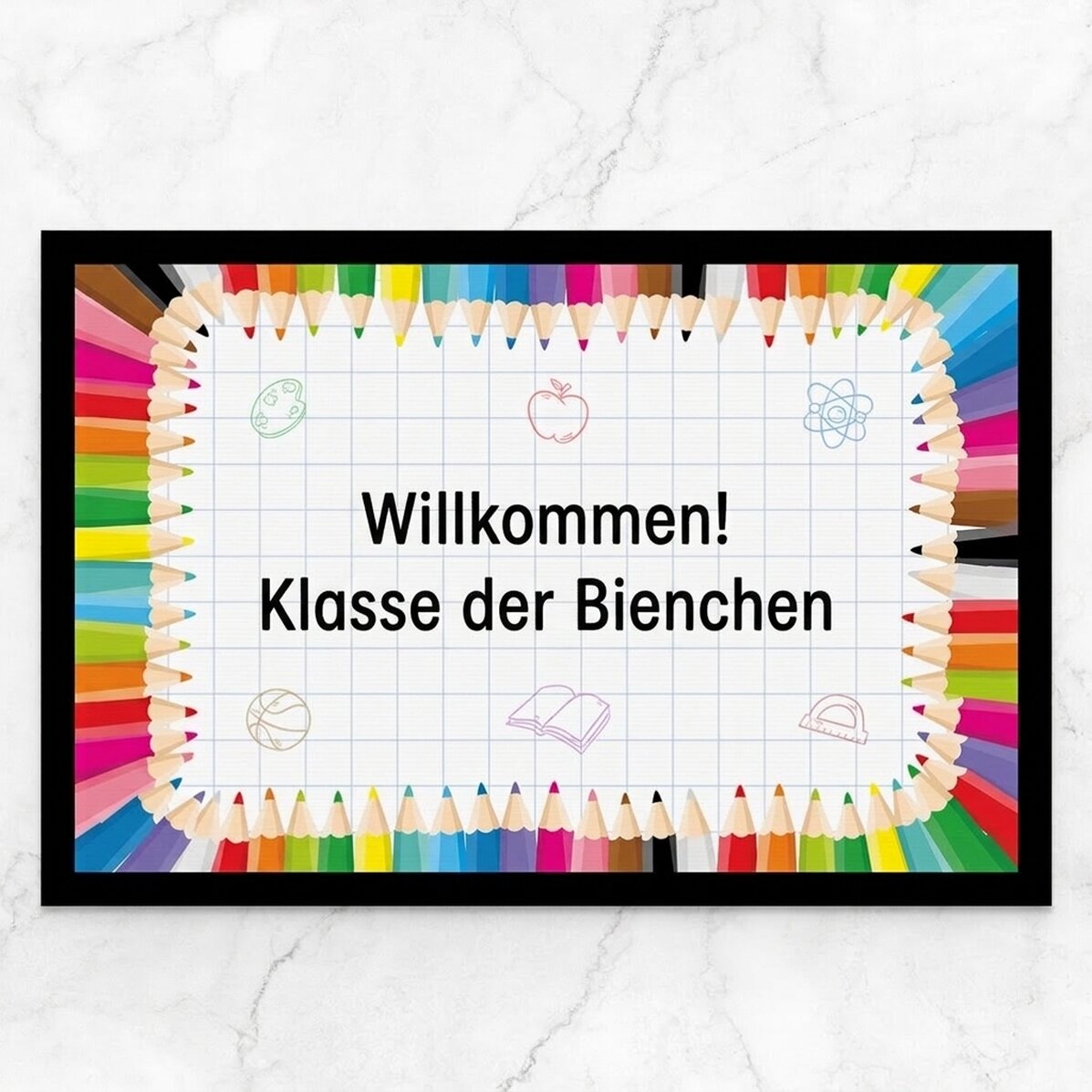 Individuell gestaltete Eingangsmatte mit Text – Schule