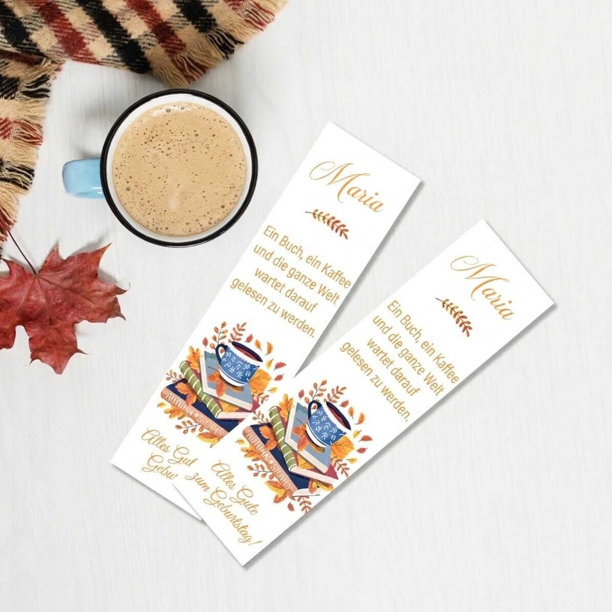 Personalisiertes Lesezeichen mit Text – Herbst
